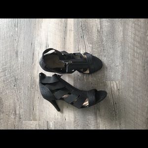 Open toed black high heels